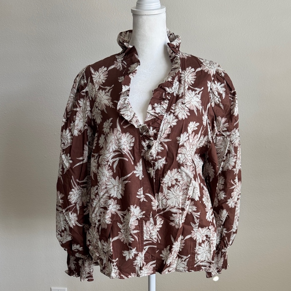 Entro Chocolate Floral Ruffle Blouse - Picture 2 of 10